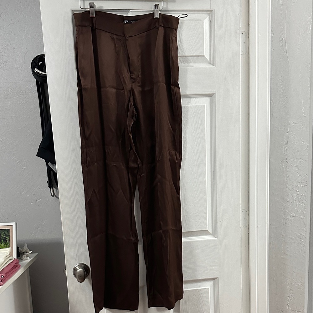 Zara Women's Chocolate Brown Straight Leg Pants